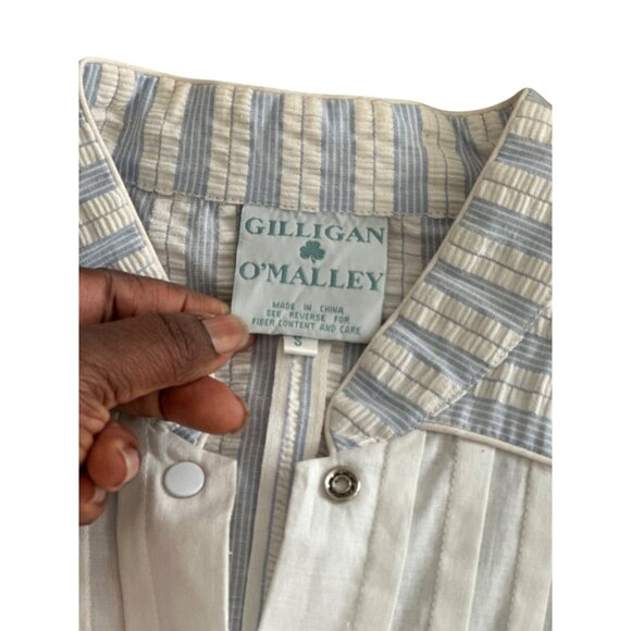 Victorian Style Striped Nightgown By Gilligan OMalley Long White & Blue Size S - Picture 4 of 13